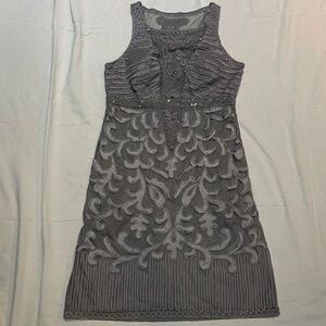 Sue Wong Gray Embroidered Midi Dress